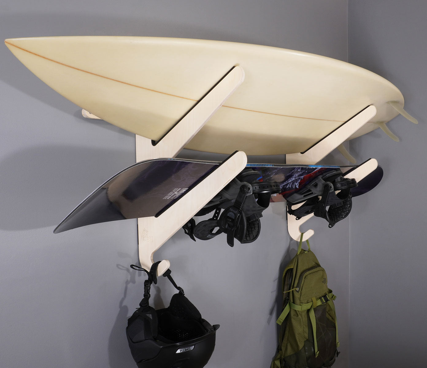 Surf Rack Wall Wood - Grassracks Kaua'i Duo