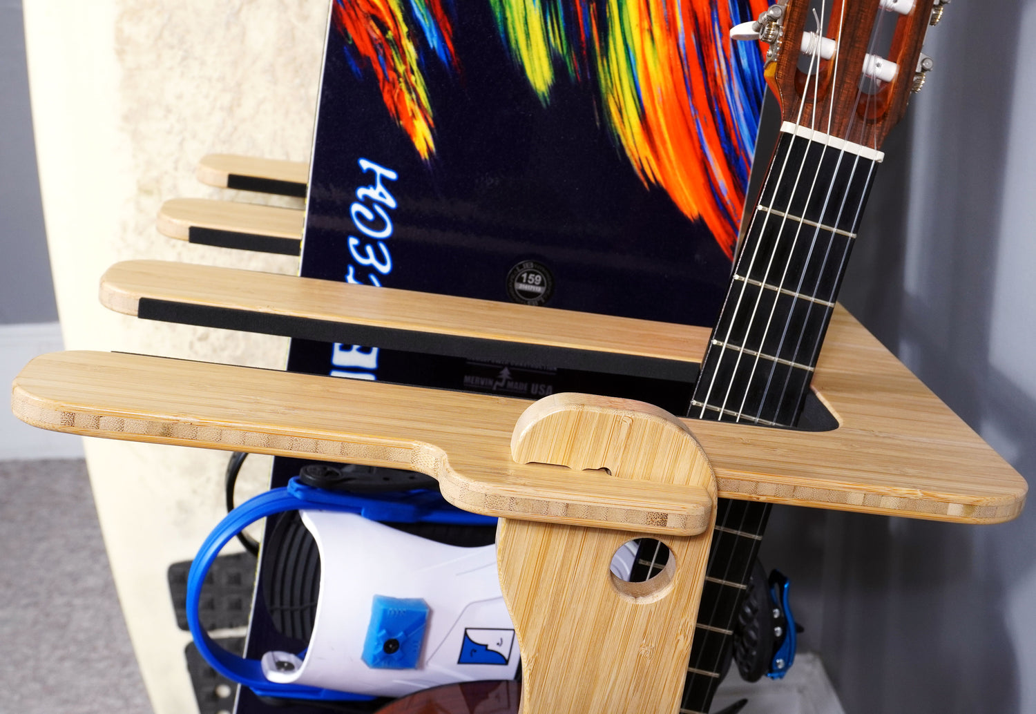 4 Surfboard Rack - Snowboard Holder - 4 Guitar Stand Wood