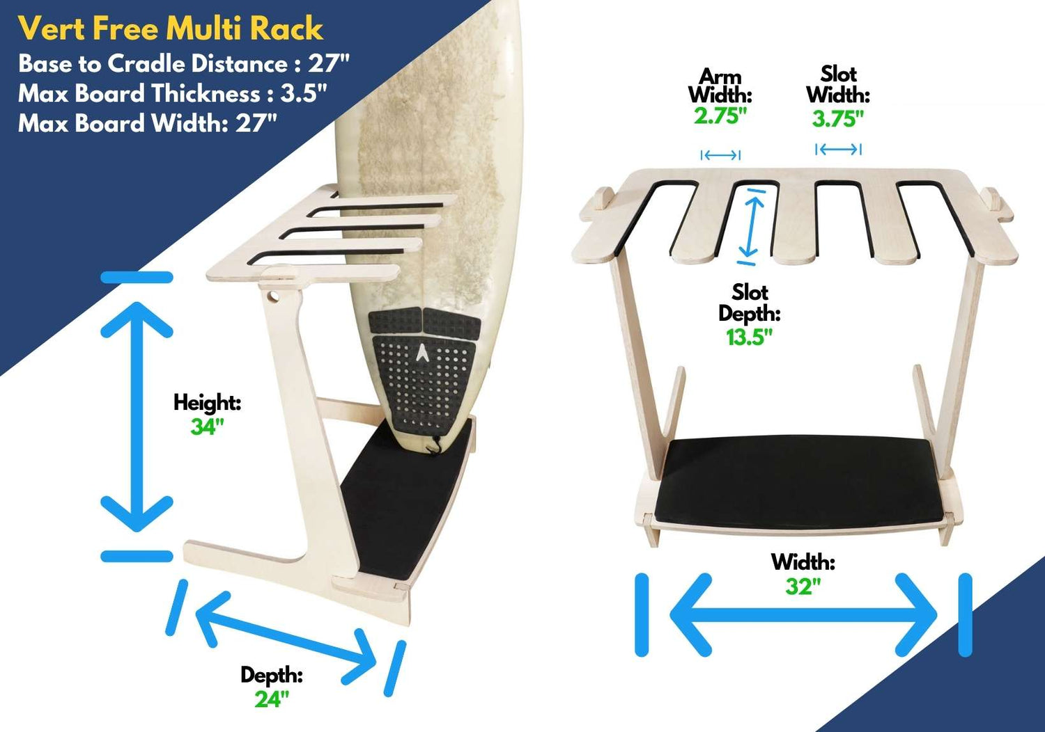 Vertical Surf Stand Dimensions - Grassracks Freestanding Surfboard Rack