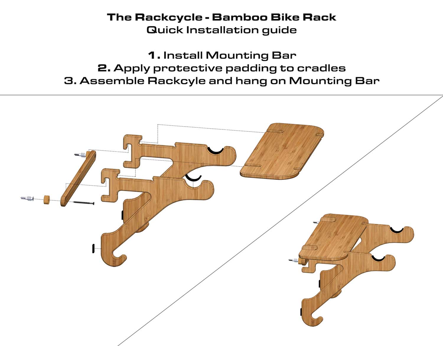 Indoor Bike Shelf Installation Instructions - Grassracks Rackcycle Bamboo Bike Rack