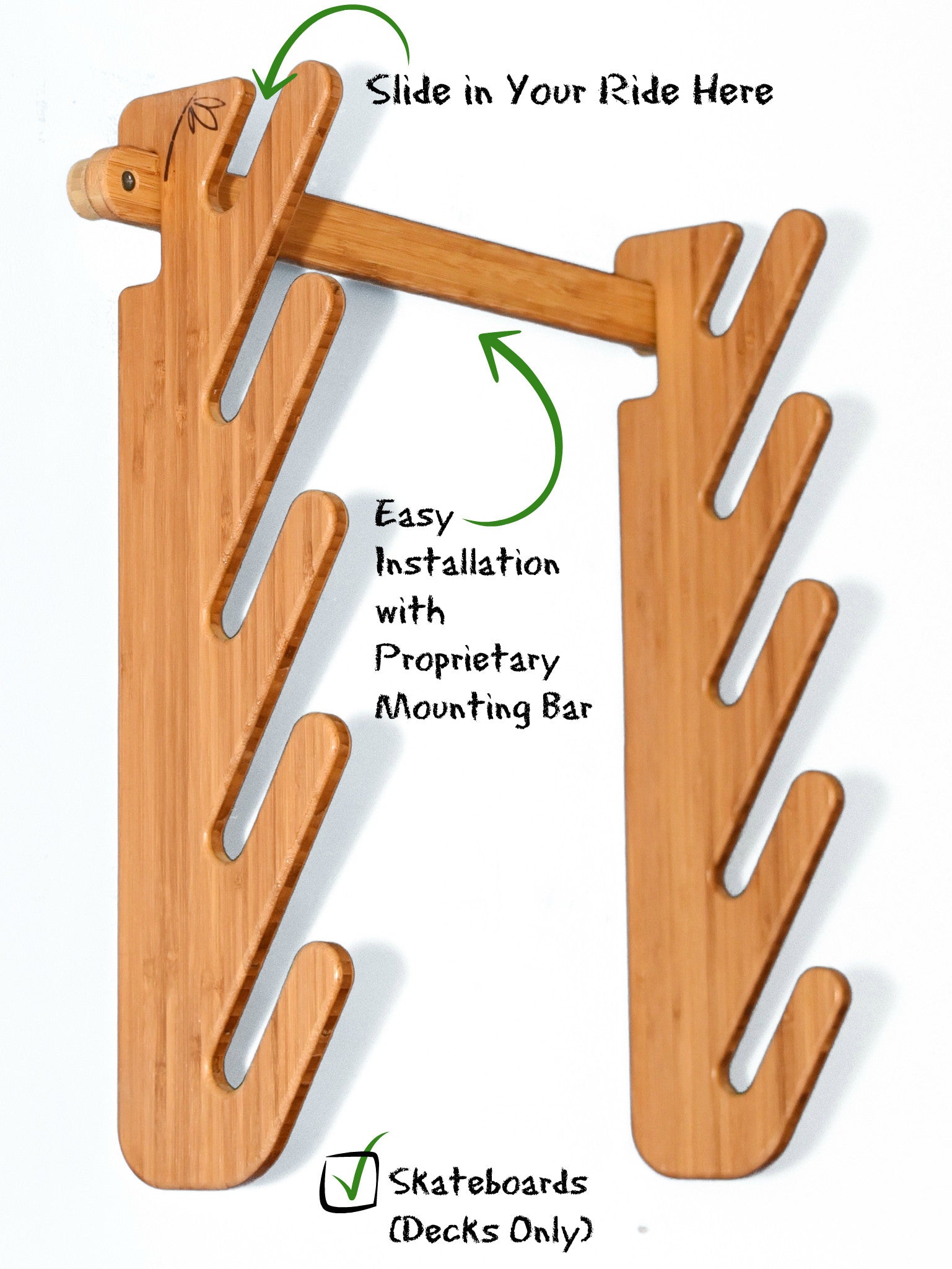 Lanai Pro Indoor Wall Rack Features Skateboard Deck Rack - Five Skateboards