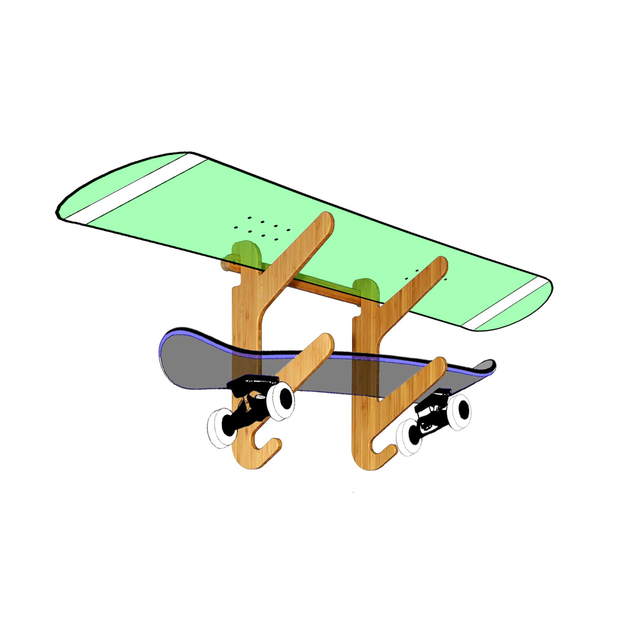 Snowboard Rack | Skateboard Rack | Horizontal Snowboard Wall Mount - Moloka`i Series