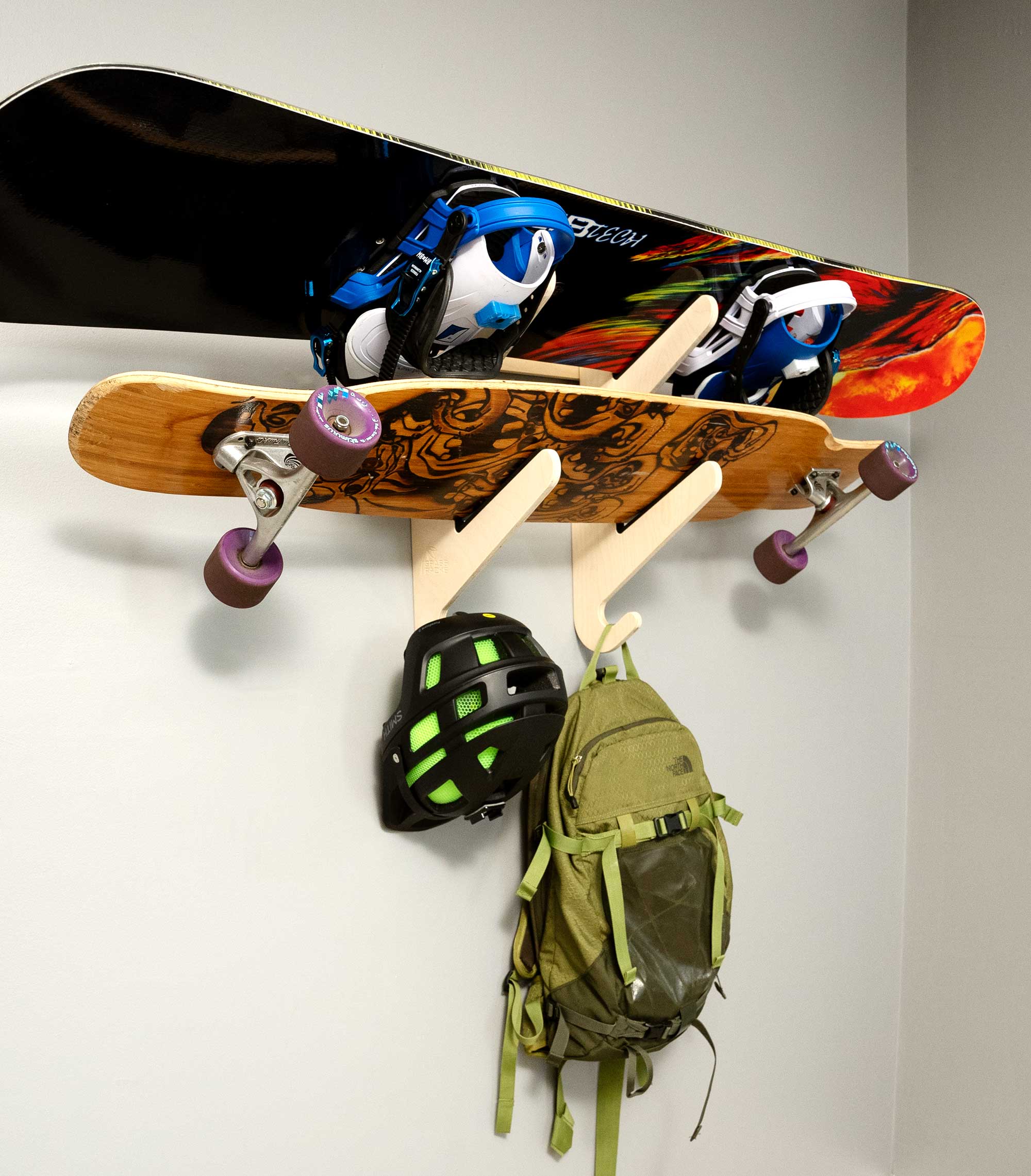 2 Board Rack - Birch Skateboard and Snowboard Rack