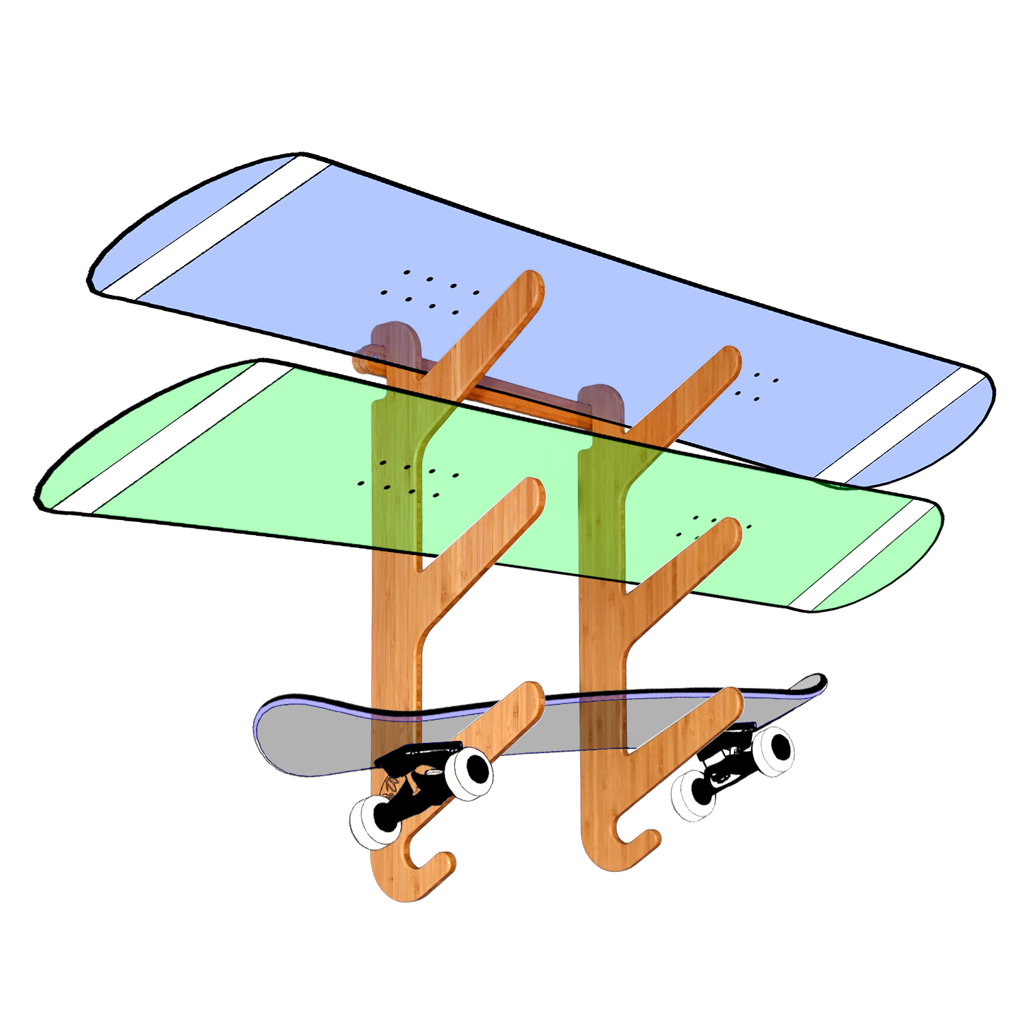 Snowboard Rack | Skateboard Rack | Horizontal Snowboard Wall Mount - Moloka`i Series