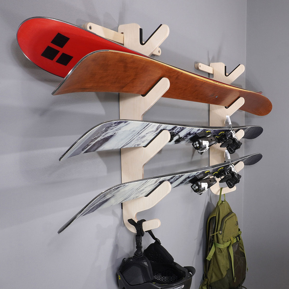 Birch Wood Wall Ski Rack - Grassracks Hallsteiner Quad