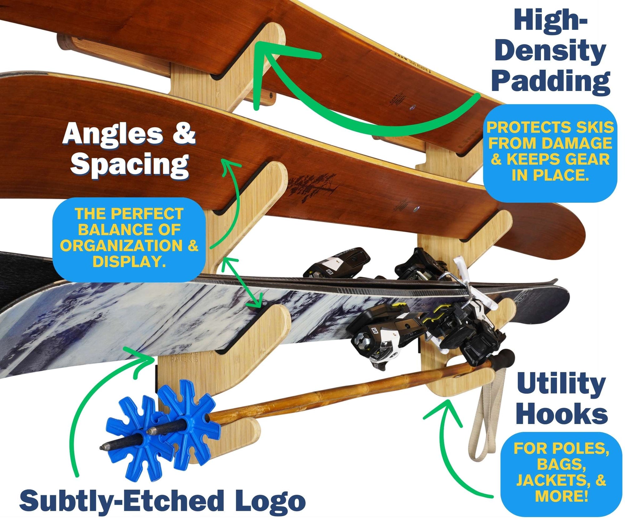 Ski Rack | Bamboo & Birch | Premium Horizontal Ski Storage Mounts ...