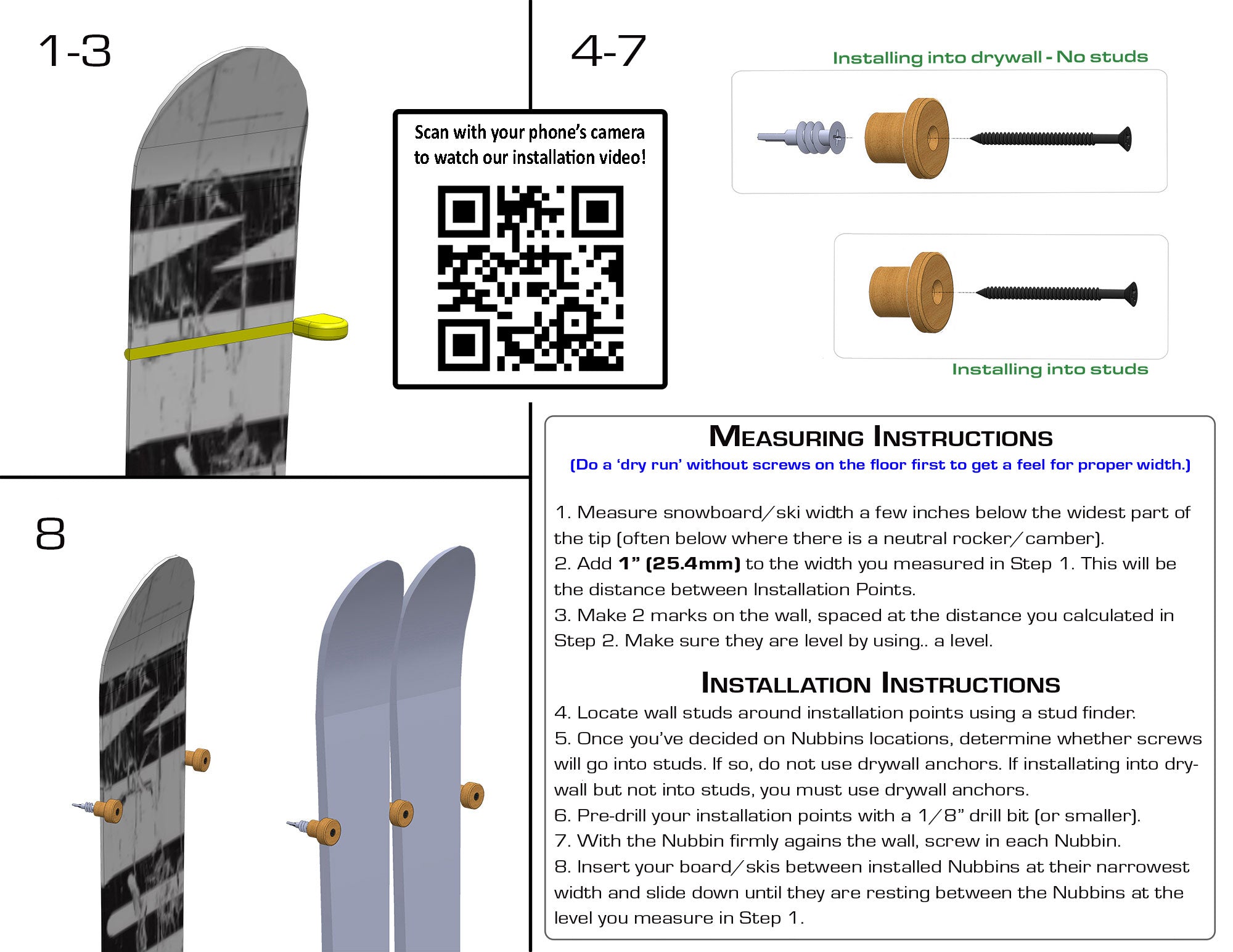 Bamboo Ski Wall Mounts | Vertical Flush Ski Rack - The Nubbin