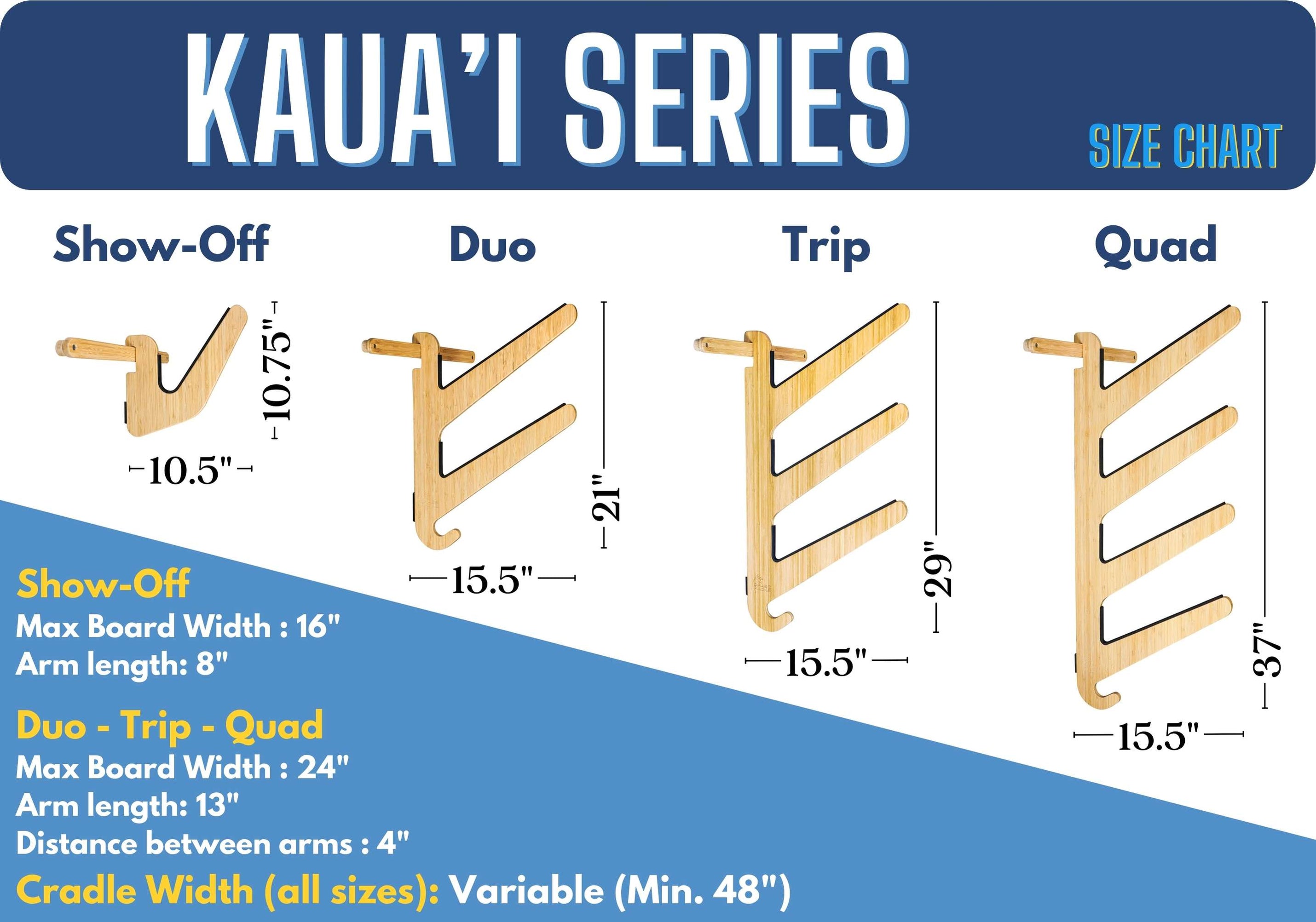 Kaua'i Series Surfboard Rack | Bamboo & Birch Horizontal Surf Wall ...