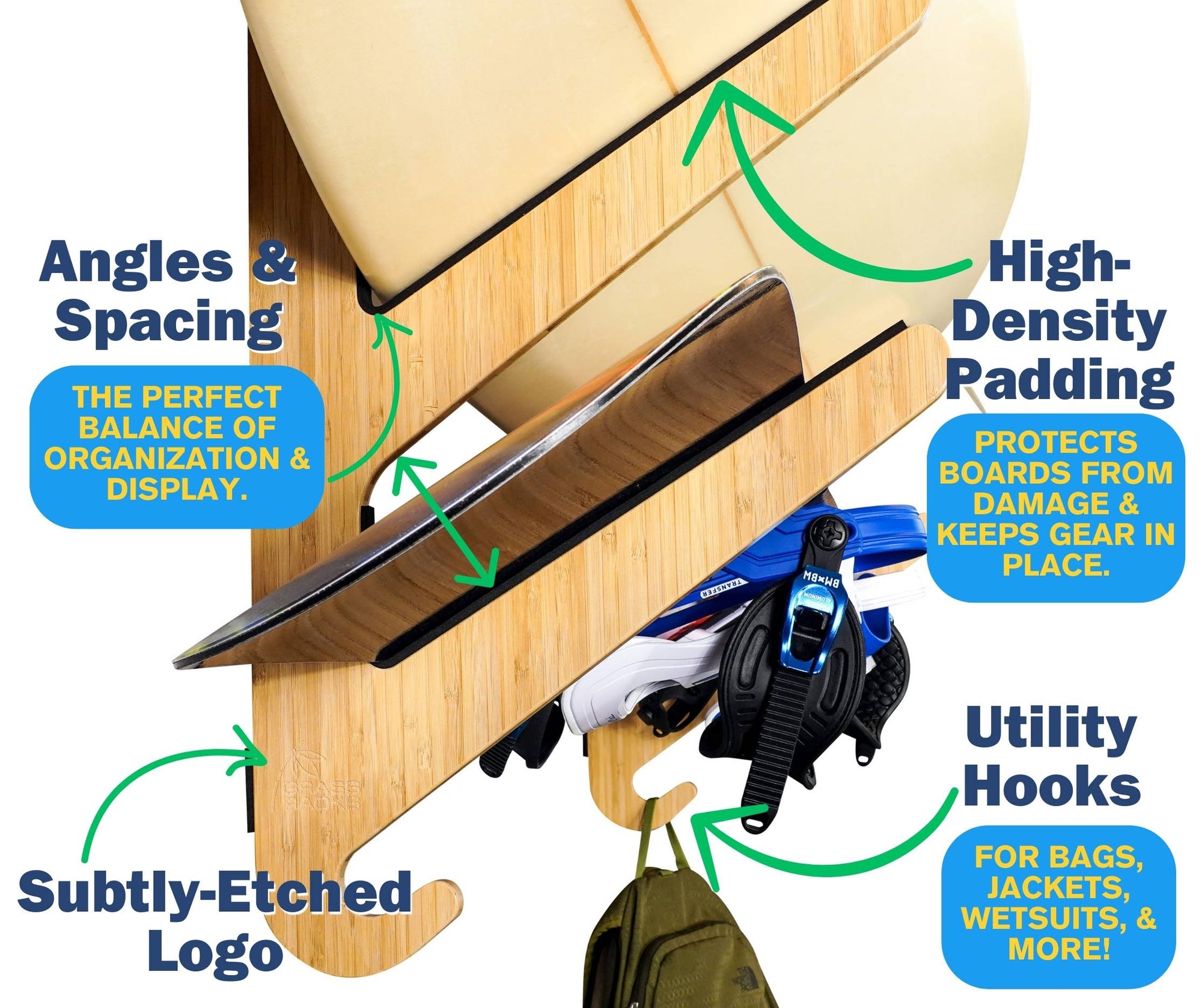Surfboard Rack | Indoor Horizontal Surf Wall Rack - The Kaua'i Series