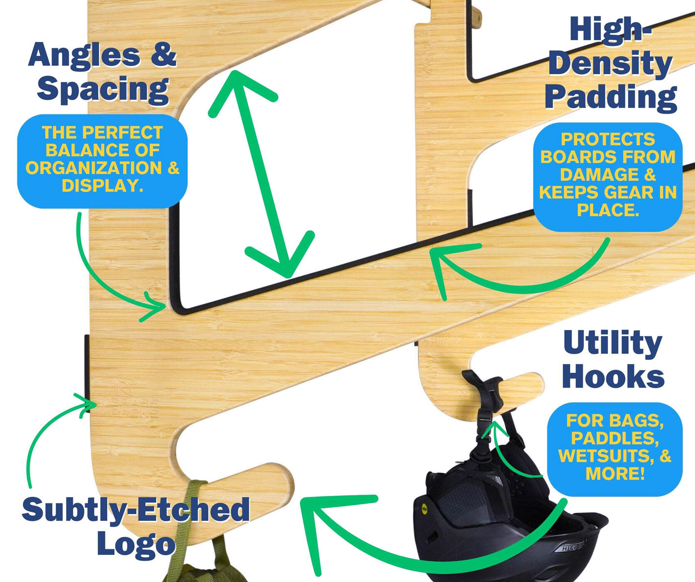 Premium Bamboo Paddleboard Rack | Wakeboard Rack | Indoor Wall-Mount ...