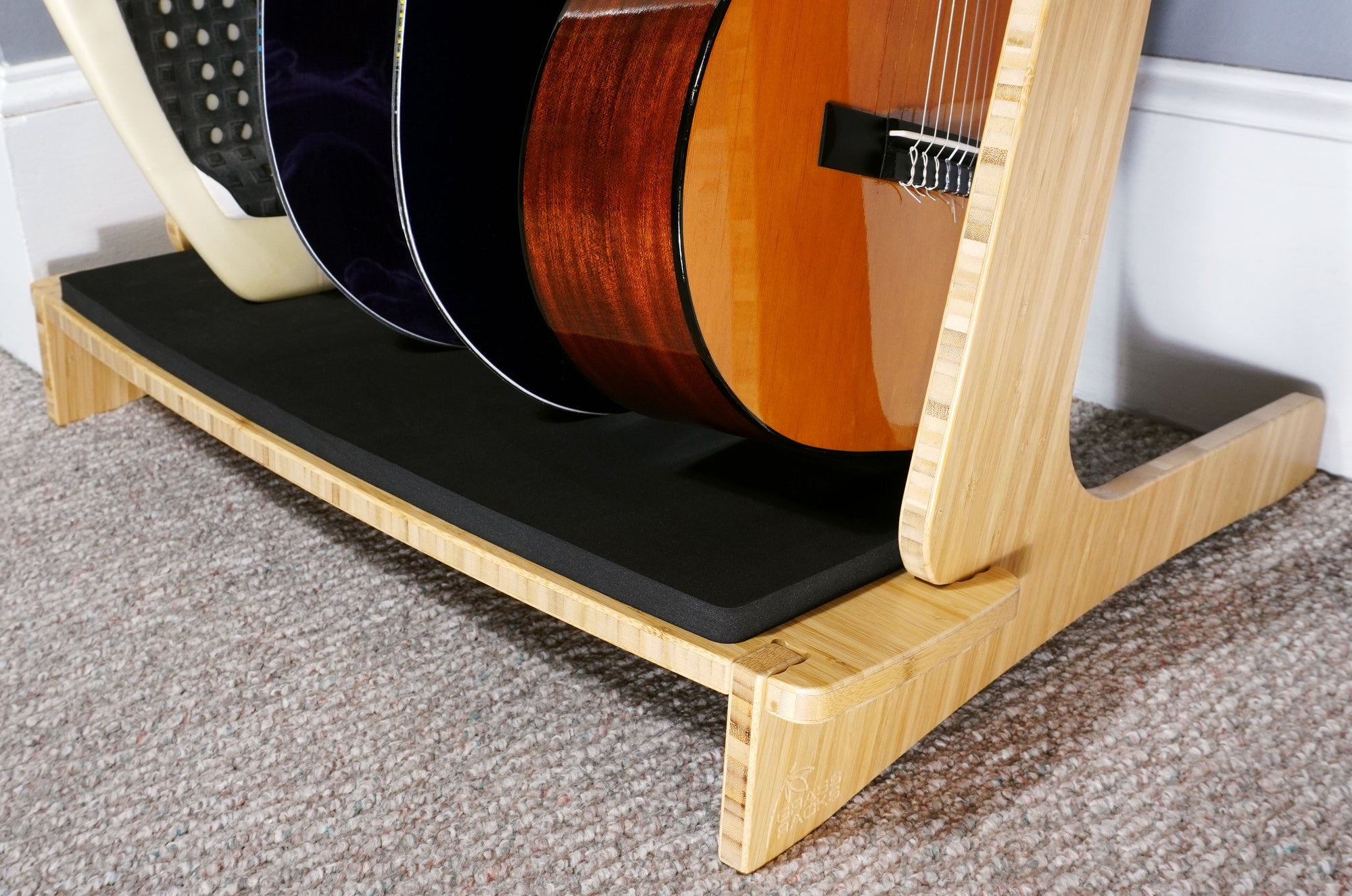 Freestanding Snowboard Rack - Indoor 4 Surfboard Storage & Guitar Rack- Bamboo Grassracks