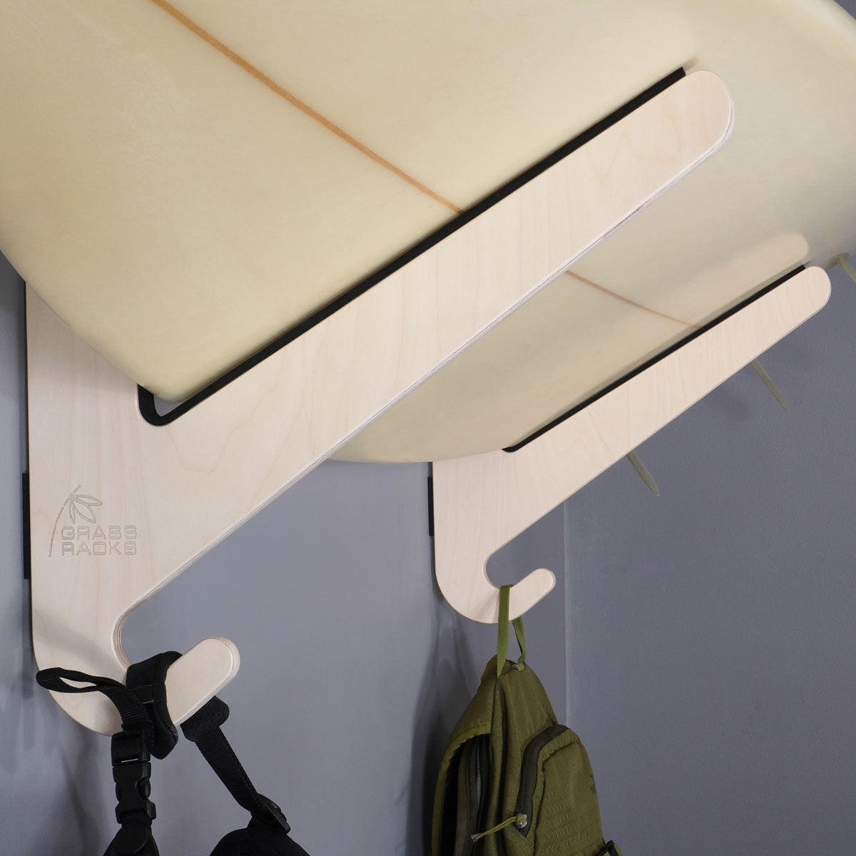 Kaua'i Series Surfboard Rack | Bamboo & Birch Horizontal Surf Wall ...