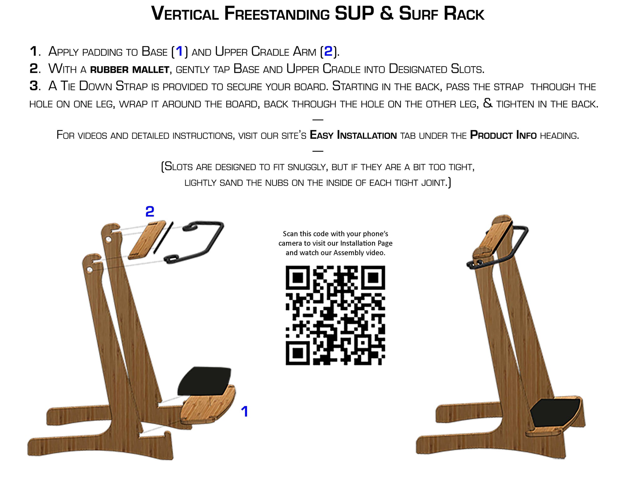 Vertical SUP Rack - Installation Graphic for Freestanding Paddleboard Rack