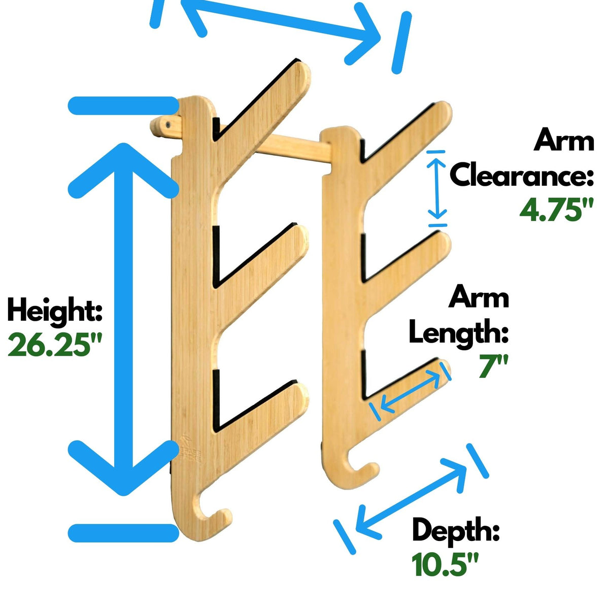 Bamboo Snowboard Rack & Skateboard Rack Adjustable WallMounted Rack