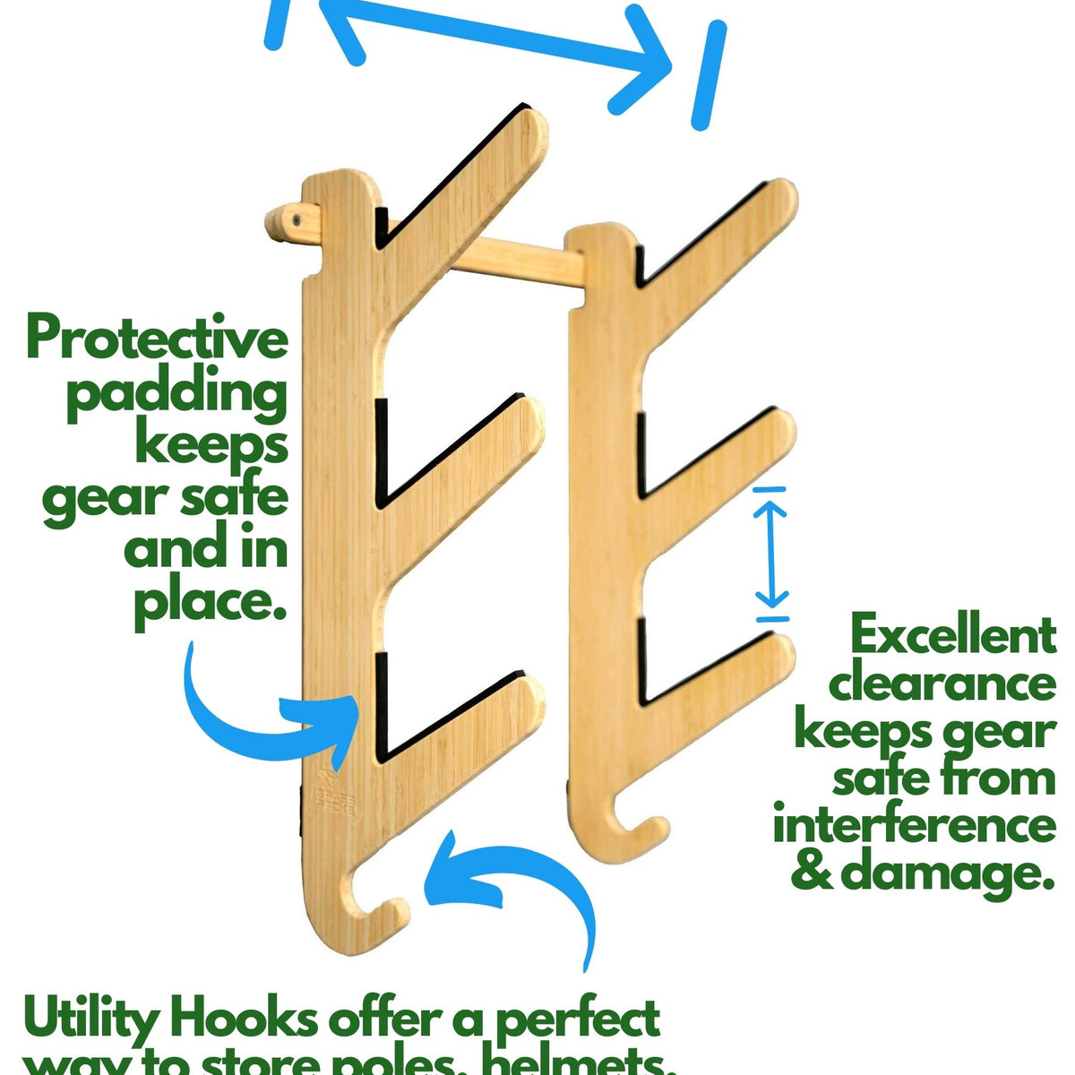 Bamboo Snowboard Rack & Skateboard Rack Adjustable WallMounted Rack
