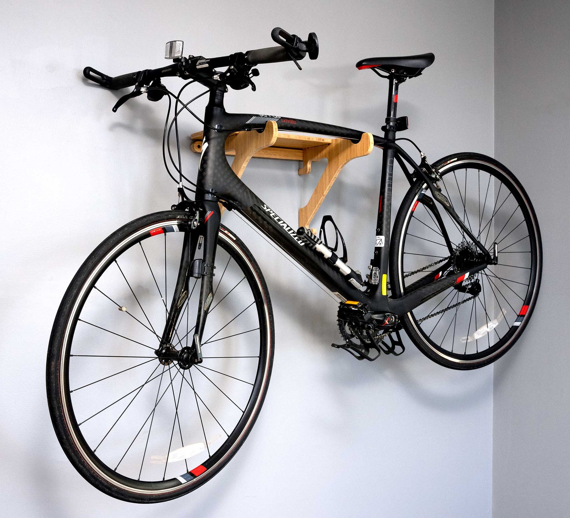 Bamboo Wall-Mounted Bike Shelf - Indoor Road Bike Storage