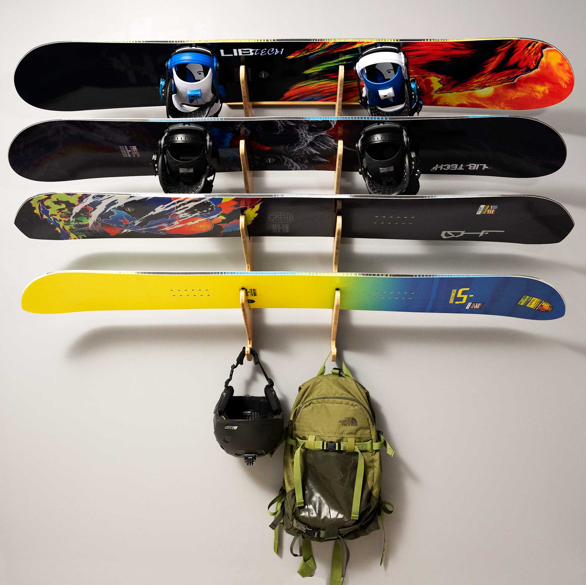 Walnut Snowboard Rack Bamboo Snowboard Rack & Skateboard Rack | Adjustable Wall-Mounted Rack ...