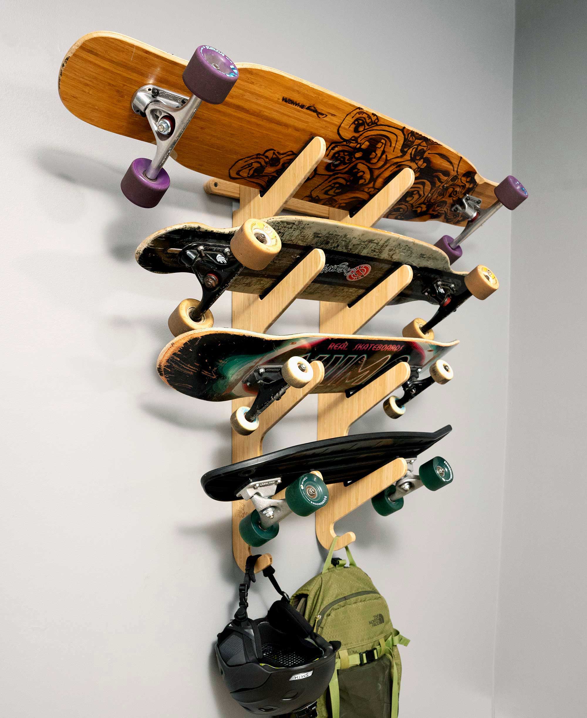 4 Longboard Wall Rack - Skateboard Mount