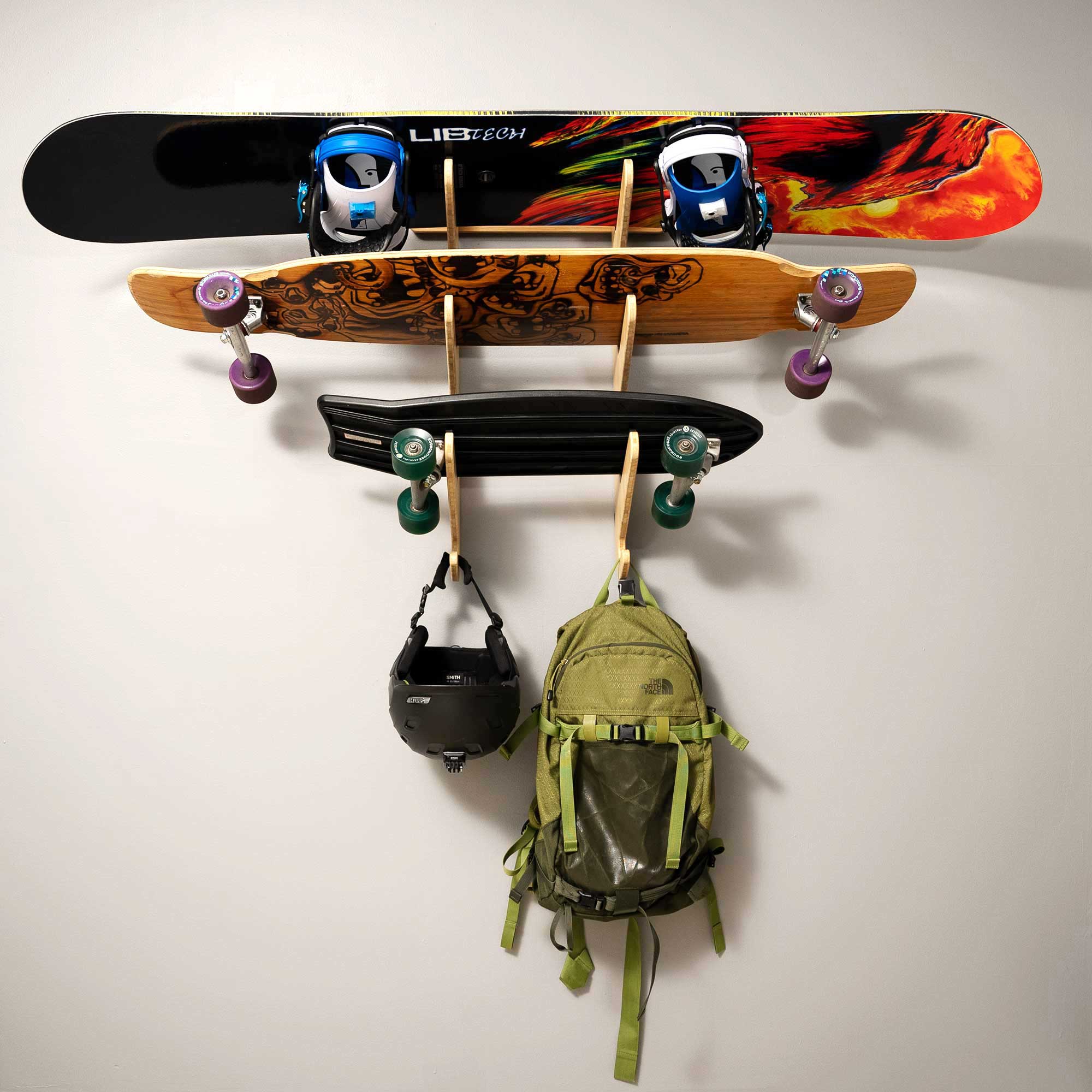 3 Board Rack for Skateboards and Snowboards - Wall Rack