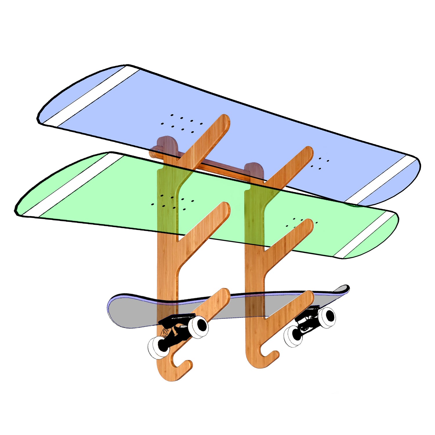Bamboo Snowboard Rack - Snow & Skateboard Rack for Wall