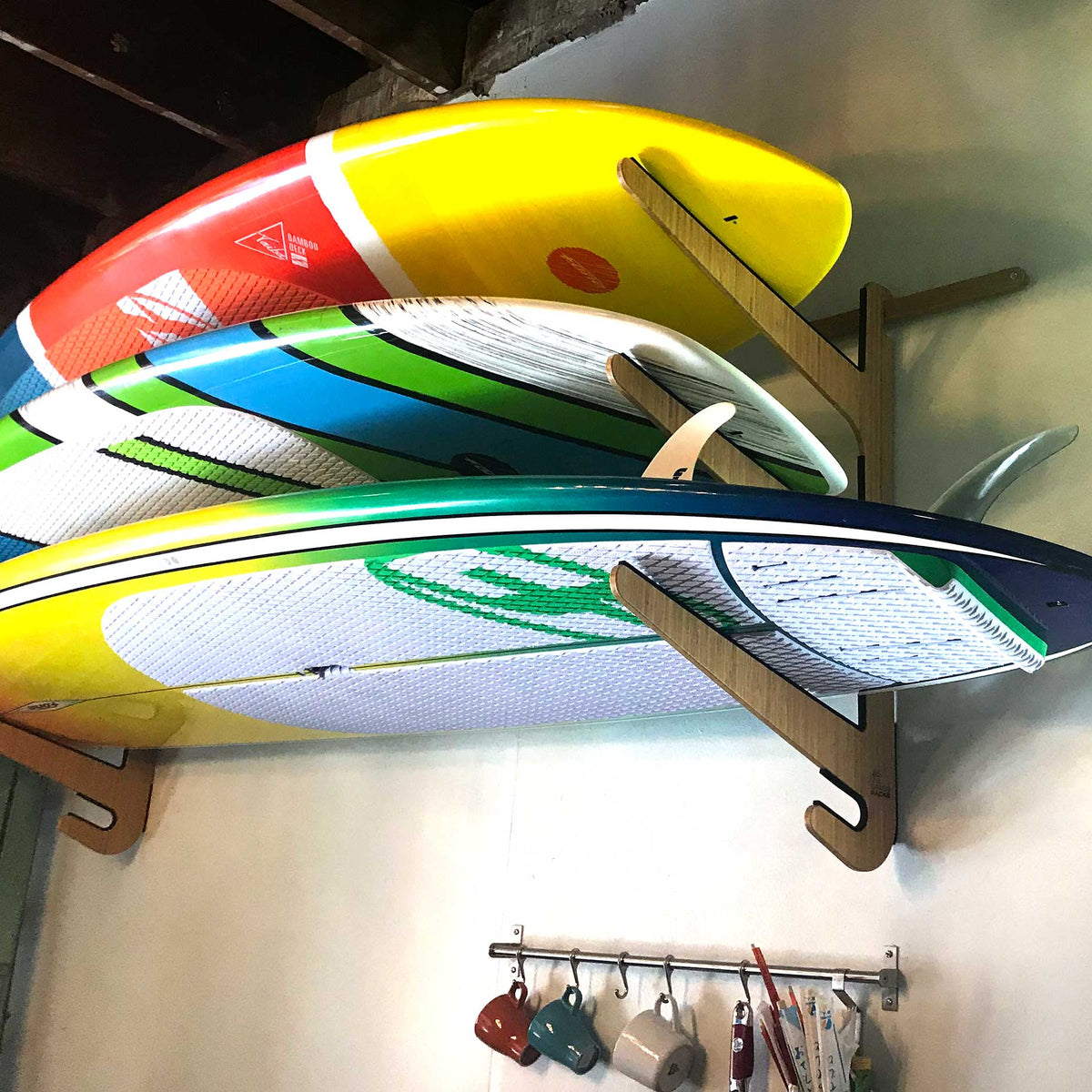Premium Bamboo Paddleboard Rack | Wakeboard Rack | Indoor Wall-Mount ...