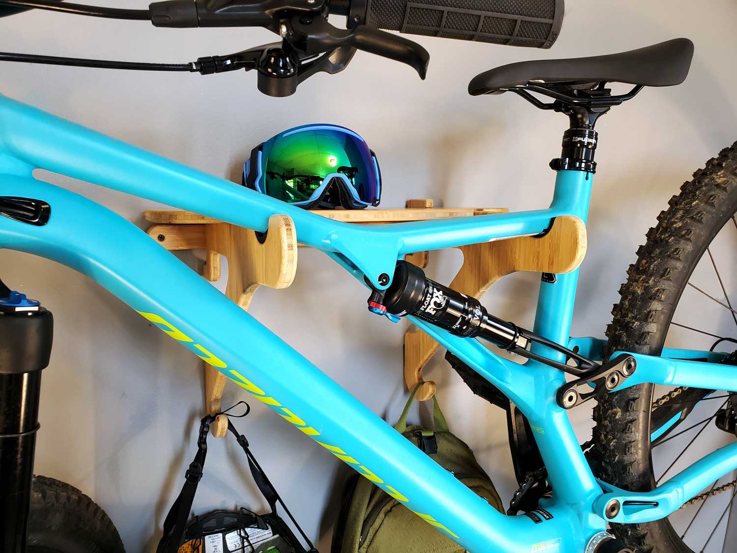 Mountain Bike Hanger with Shelf - Bamboo Bike Shelf
